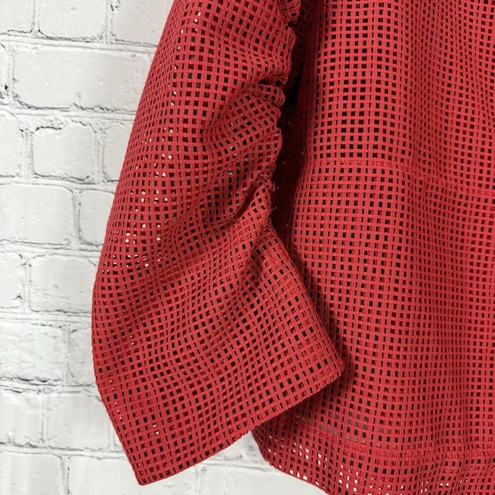 AKRIS Punto Mesh Grid Jacket Luminous Red Semi Sheer Adjustable Sleeve - Picture 12 of 16